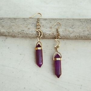 NEW Gothic Moon Purple Crystal‎ Dangle Earrings Witchy Celestial Jewelry
